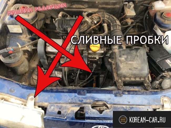 Схема сливных пробок охлаждающей жидкости на ВАЗ-2110